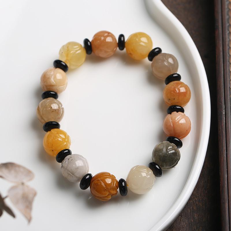 Temple Natural Xinjiang Pumpkin Beads Bracelet Couple Retro Ethnic Style Gourd Pumpkin Jinsi Jade Bracelet