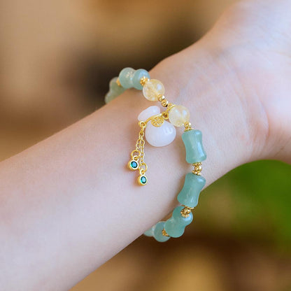 New Chinese Style Natural Golden Silk Jade Bracelet for Women, Tianshan Jade Bamboo Knot Money Bag Single Circle Bracelet, Gobi Jade Stone Bracelet