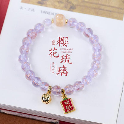 Five-Color Gold Foil Heart Sutra Multi-Treasure Glazed Bell Lion Awakening Bracelet Flawless Bracelet