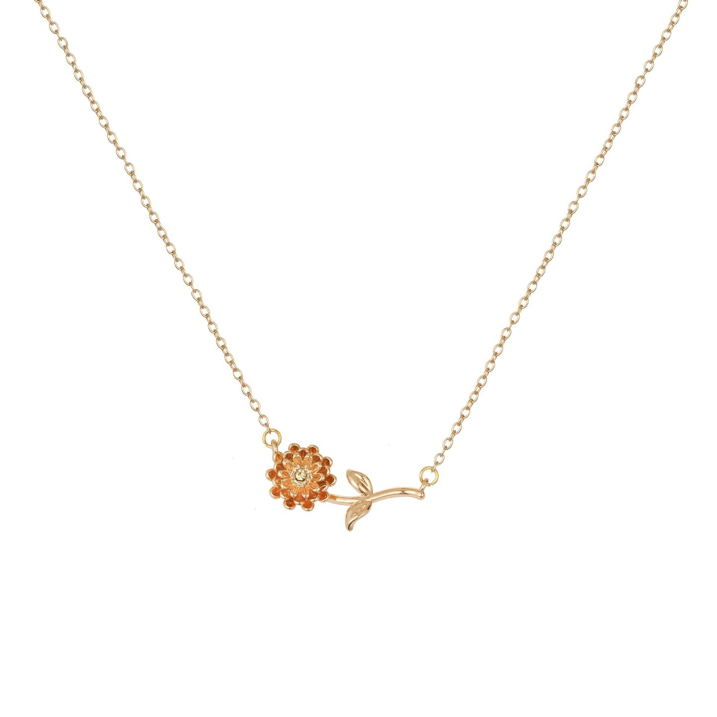 December Birthstone Pendant 3D Decorative Flower Pendant Necklace Gold-Plated Sweater Chain