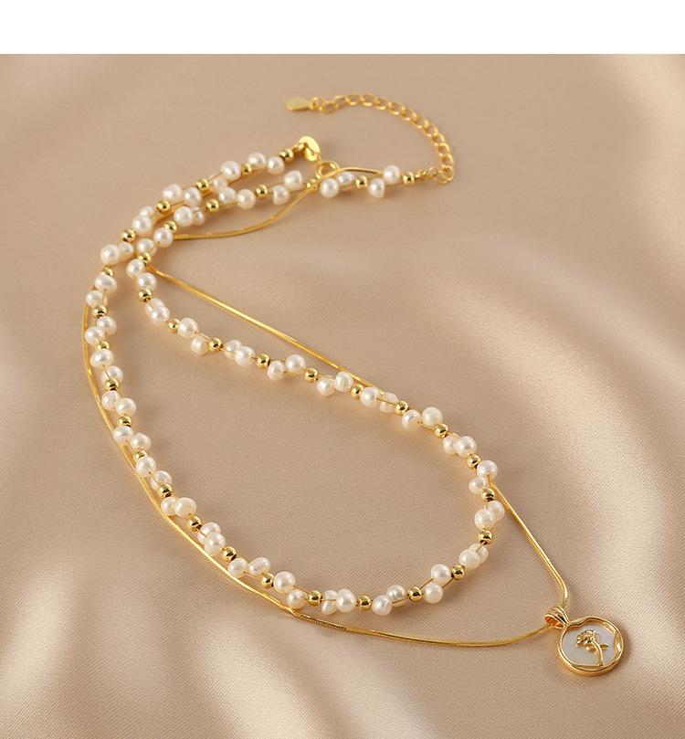 Pearl Layered Chain Double Weave Necklace Niche High-end Sense Women's Romantic Rose Flower Gift Temperament