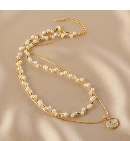 Pearl Layered Chain Double Weave Necklace Niche High-end Sense Women's Romantic Rose Flower Gift Temperament
