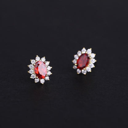 S925 Sterling Silver 18K Gold Plated Earrings for Women Inlaid with Zircon Simple Elegant Garnet Earrings Jewelry