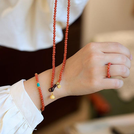 New Chinese Style Natural Sichuan Material 4MM Liangshan South Red Agate Bracelet for Women with Small Beads Cherry Persimmon Red South Red Agate Collection