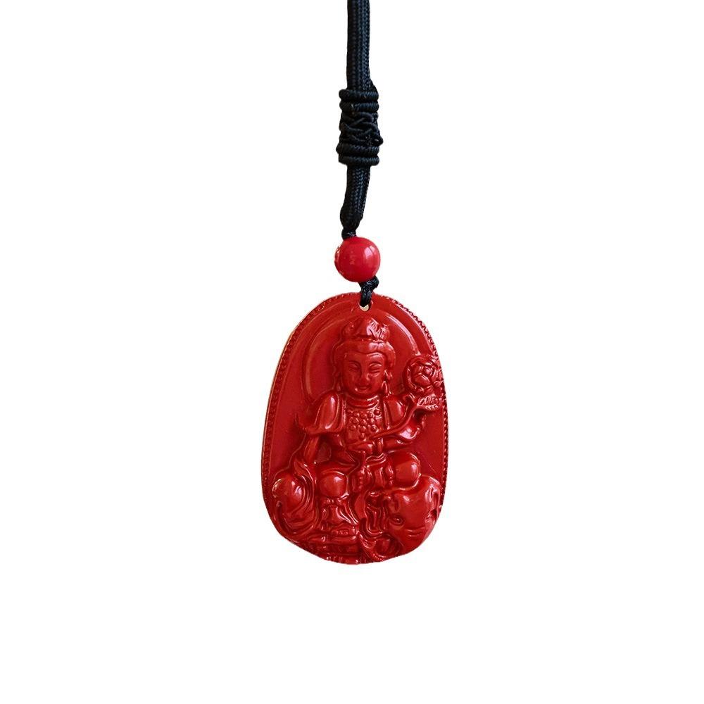 Natural Native Cinnabar Emperor Sandstone Zodiac Year Patron Saint Pendant Guanyin Was Born Buddha Necklace