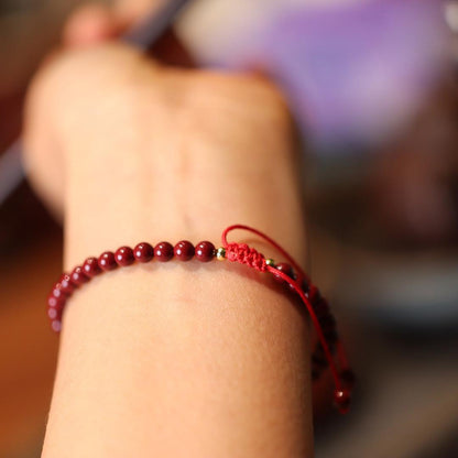 Natural Raw Mineral Birth Year Cinnabar Bracelet Red Luck Purple Gold Sand Design Braided Bracelet Lucky Red Rope