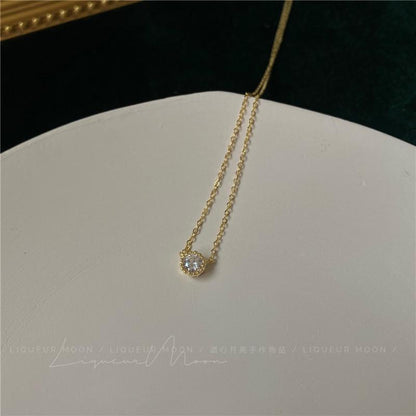 Single Mini Moissanite Sparkling Diamond Sterling Silver Necklace Simple Layered European and American Style Short Exquisite Collarbone Chain