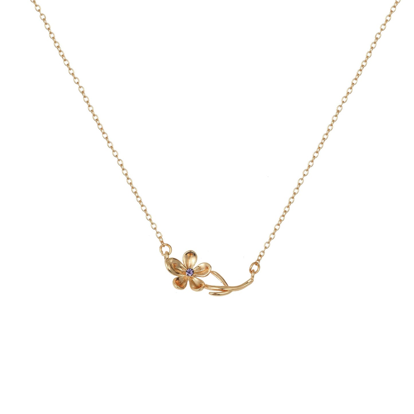 December Birthstone Pendant 3D Decorative Flower Pendant Necklace Gold-Plated Sweater Chain