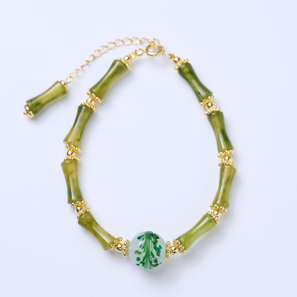 Chinese Style New Bamboo Knot Bracelet Agate Heart Sutra Crystal Bead Bracelet Simple Ethnic Style Good Luck Couple Gift Jewelry