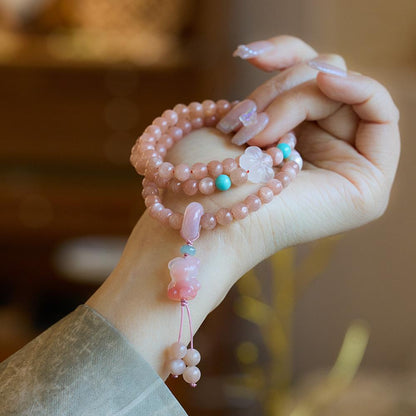 Natural Sunstone Bracelet for Women with Agate Bear Pendant, High-end Feel Bracelet with Orange Moonlight Crystal