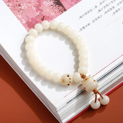 Hainan White Jade Bodhi Single Circle 8*10mm Bracelet Couple Style Buddhist Bead Bracelet Jewelry