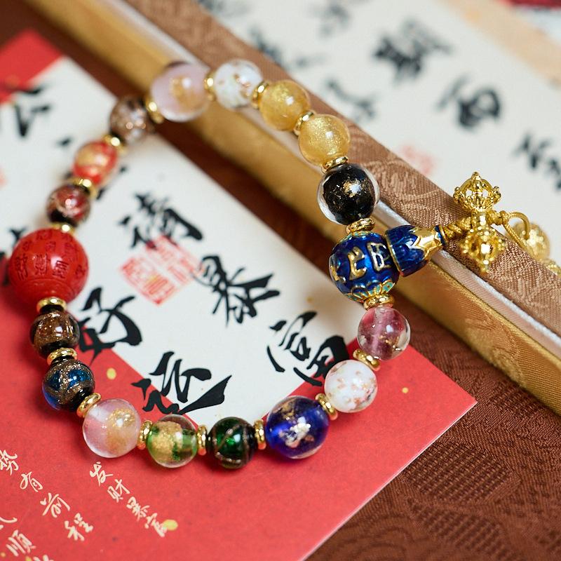 2025 Year of the Snake Temple Incense Ash Glaze Incense Ash Porcelain Bracelet Gold Leaf Glaze Bracelet Wealth Vermilion Gift for Men and Women