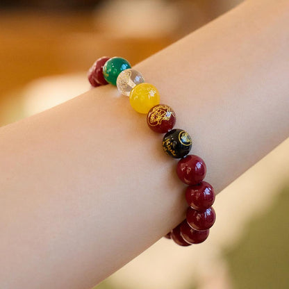 Temple Style Original Natural Cinnabar Bracelet Five-Way Wealth God Purple Gold Sand Zodiac Year Good Luck Bracelet Best Friend Gift