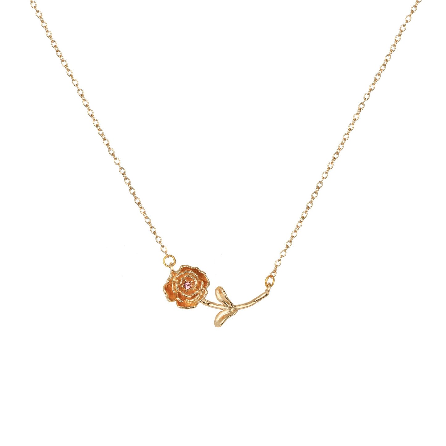 December Birthstone Pendant 3D Decorative Flower Pendant Necklace Gold-Plated Sweater Chain