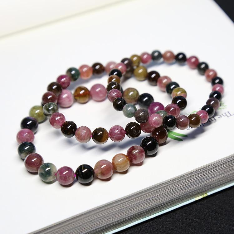 Natural Tourmaline Bracelet for Women Tourmaline Round Beads Rainbow Color Single Circle Bracelet Crystal Jewelry Round Beads Best Friend Gift