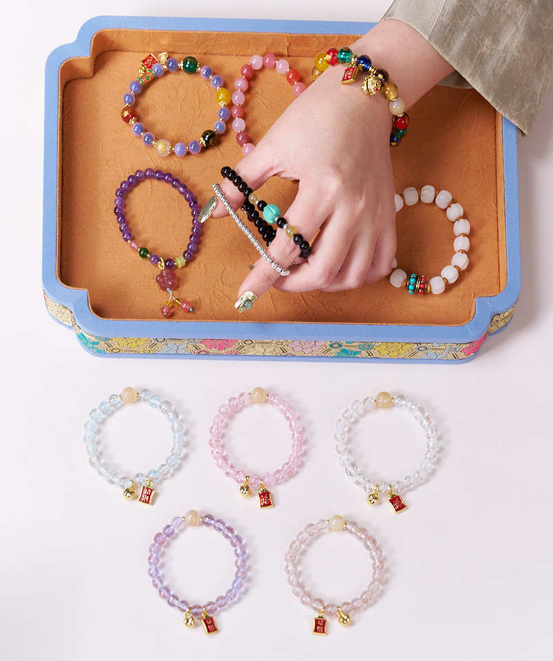 Five-Color Gold Foil Heart Sutra Multi-Treasure Glazed Bell Lion Awakening Bracelet Flawless Bracelet