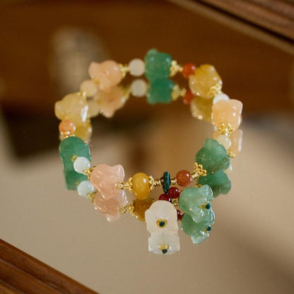 Xinjiang Natural Golden Silk Jade Bracelet for Women, Lily of the Valley Colorful Flower Jade Bracelet, Fashionable Gift for Best Friend