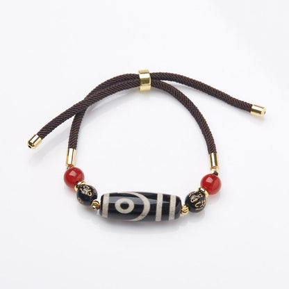 Natural Nine-Eye Dzi Bead Agate Bracelet Unisex Retro Tibetan Style Black Agate Bracelet Buddhist Beads Dzi Beads