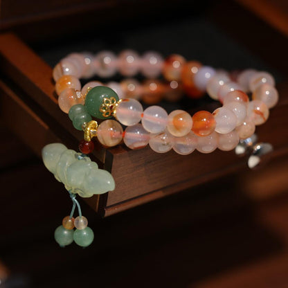 Natural 8MM Red Agate Bracelet for Women, Xiuyan Jade Lotus Cherry Blossom Agate Beaded Necklace, Dual-use Style