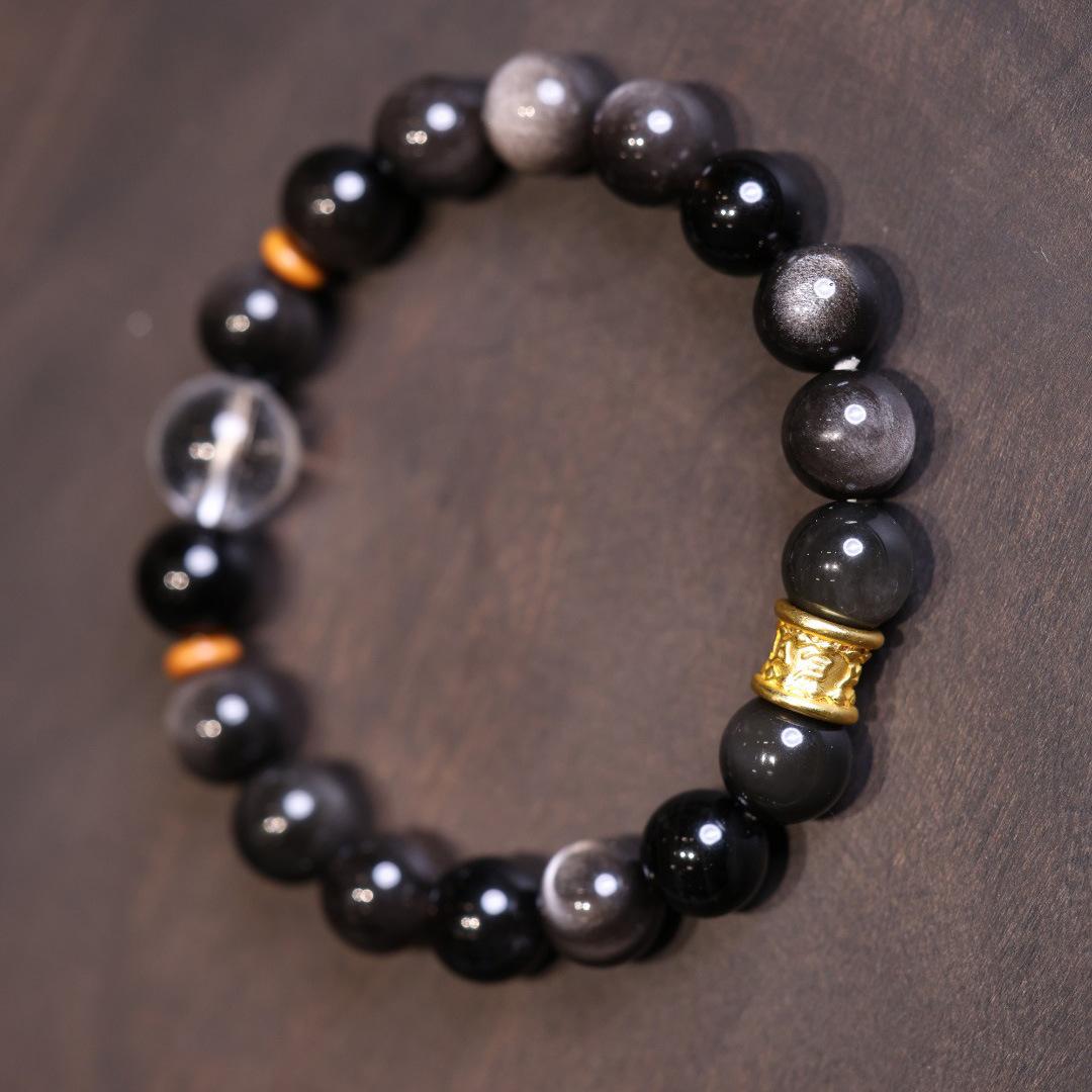 Quality 10mm Silver Obsidian Bracelet Twelve Zodiac Crystal Lucky Bead Bracelet Men Women Couple Jewelry