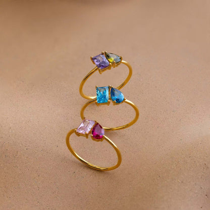 Titanium Steel Multicolor Zircon December Birthstone Ring Plain Band Ring December Birthstone Color Retention