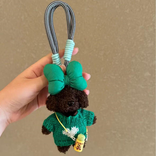 Cute Ugly Long-Eared Teddy Puppy Bag Pendant Keychain Car Hanging Decoration Gift for Girls