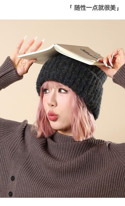 Autumn Winter Knitted Hat for Women Korean Fashion Slouchy Beanie Large Head Circumference Warm Knitted Hat Trendy Cold Hat