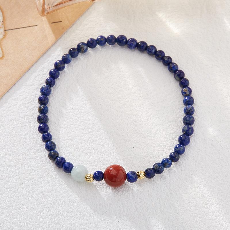 Original Design Natural Lapis Lazuli Small Beads Ultra-fine Bracelet for Women Simple and Exquisite Southern Red Agate Hand Jewelry Gift