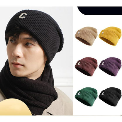 Couple Style Knitted Hat Simple Large Head Circumference Wool Hat Men Korean Version Trendy Cold Hat Autumn Winter Head Wrap Hat
