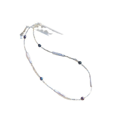 Elegant Design Light Luxury Minimalist Style Broken Silver Irregular Freshwater Pearl Small Silver Bar Handmade Beaded Necklace