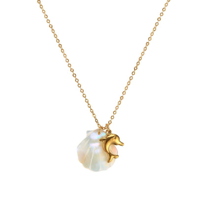 Titanium Steel High Color Retention European and American Beach Starfish Necklace Summer Style Conch Pendant Shell DIY Necklace 18K Gold Plated