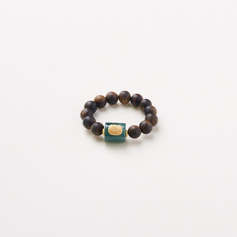 Natural 4MM Hainan Submerged Wild Agarwood Ring Blue Water Jade Zakiram Ring Best Friend Gift