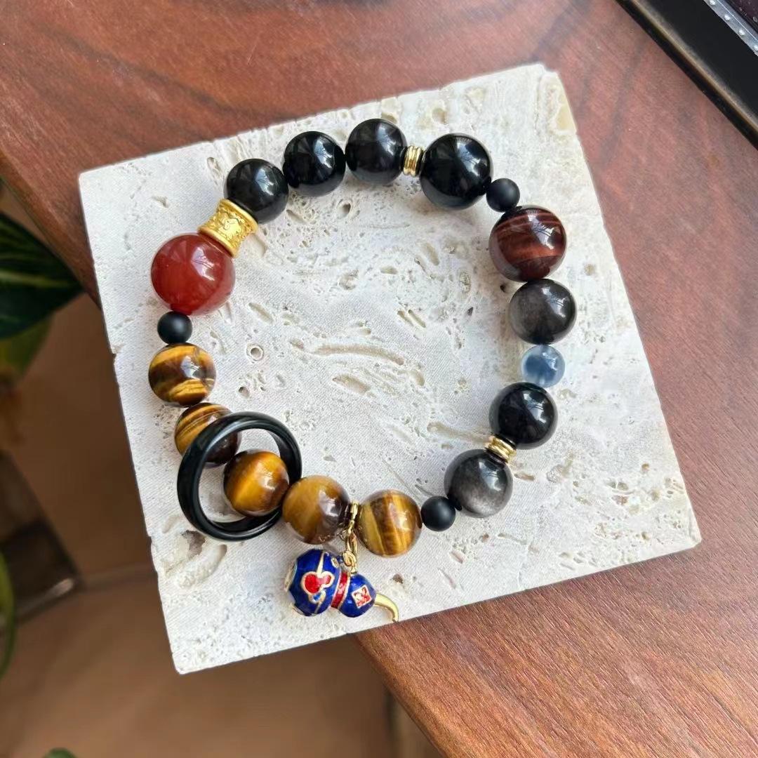 Black Myth Sun Wukong Natural Tiger Eye Stone Bracelet Obsidian Cultural Play Bracelet Personalized Gift for Men