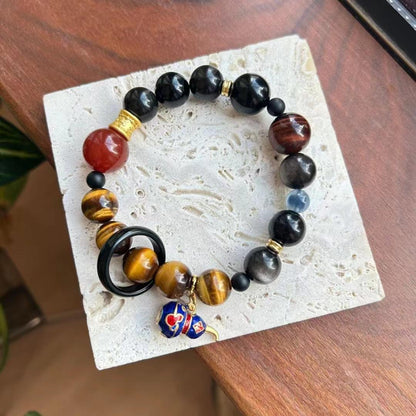 Black Myth Sun Wukong Natural Tiger Eye Stone Bracelet Obsidian Cultural Play Bracelet Personalized Gift for Men