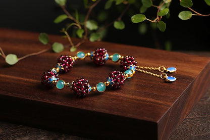 National Style Natural Garnet Simple Women's Garnet Bracelet with Tianhe Stone Cloisonné Accessories Beaded Bracelet Jewelry