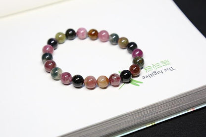 Natural Tourmaline Bracelet for Women Tourmaline Round Beads Rainbow Color Single Circle Bracelet Crystal Jewelry Round Beads Best Friend Gift