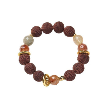 Handmade DIY Ancient Method Incense Bead Bracelet Golden Rutilated Quartz Red Agate Crystal Bracelet Medicinal Incense Bead Handcraft