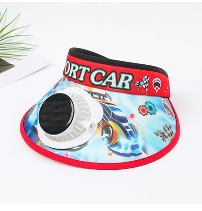 Children's Solar Charging Fan Hat Cartoon Boys and Girls Big Kids Outdoor Summer Sunshade Sun Protection Visor Hat