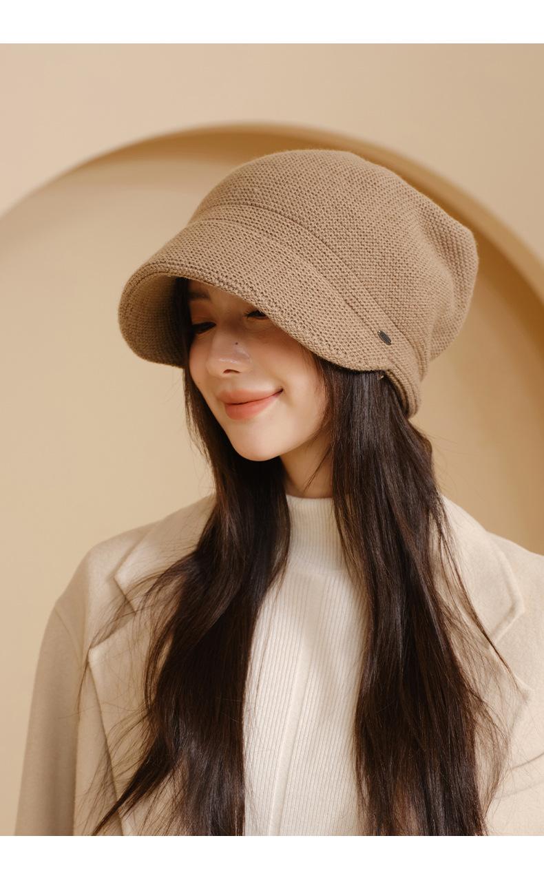 Autumn Winter Warm Knitted Hat for Women Simple Large Head Circumference Bare Face Hat Korean Style Face Covering Versatile Slouchy Hat Double Layer Wool Hat