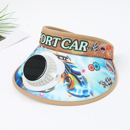 Children's Solar Charging Fan Hat Cartoon Boys and Girls Big Kids Outdoor Summer Sunshade Sun Protection Visor Hat
