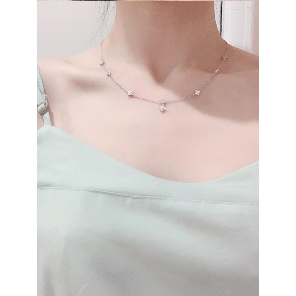 S925 Silver Plated 18K Gold Four-Leaf Clover Lucky Vintage Simple Elegant Collarbone Necklace