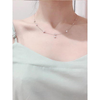 S925 Silver Plated 18K Gold Four-Leaf Clover Lucky Vintage Simple Elegant Collarbone Necklace
