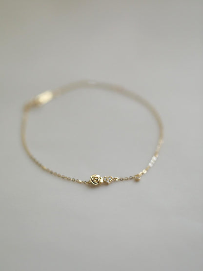 Rose Flower S925 Silver Plated 14K Gold Fine Sparkling Rose Heart Ultra-Thin Bracelet Gift