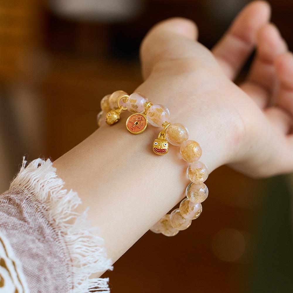 Buddha Head Incense Ash Glaze Bracelet Colorful Glaze Gold Swallowing Beast Auspicious Incense Ash Porcelain Palace Bracelet