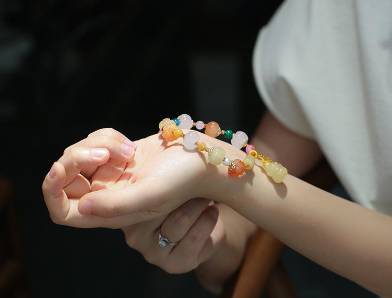 Temple Natural Xinjiang Pumpkin Beads Bracelet Couple Retro Ethnic Style Gourd Pumpkin Jinsi Jade Bracelet