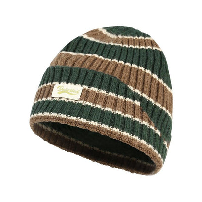 Autumn Winter Color-Block Knitted Hat for Women Outdoor Warm Versatile Wool Hat Trendy Cool Beanie Large Head Circumference Hat