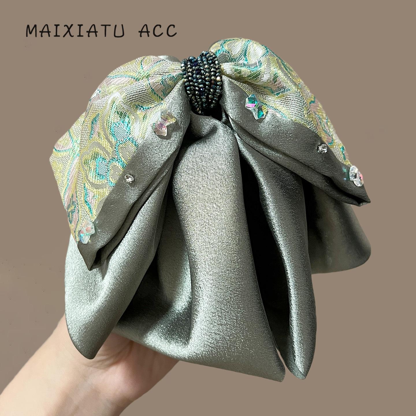 Colorful Roman Tail Clip New Chinese Style Green Bow High Ponytail Claw Clip for Women High-end Feel Back of Head Half Updo Claw Clip