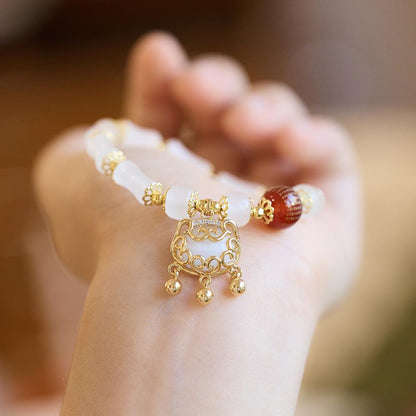 Wealth and Peace Lock Bracelet for Women Cat's Eye Ruyi Lock Red Agate Heart Sutra Glass Bracelet Best Friend Gift