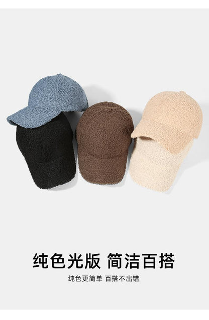 Lightweight Lamb Wool Hat for Men and Women, Autumn and Winter Korean Style Trendy Versatile Baseball Cap, Outdoor Windproof Warm Solid Color Hat