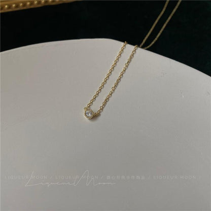 Single Mini Moissanite Sparkling Diamond Sterling Silver Necklace Simple Layered European and American Style Short Exquisite Collarbone Chain
